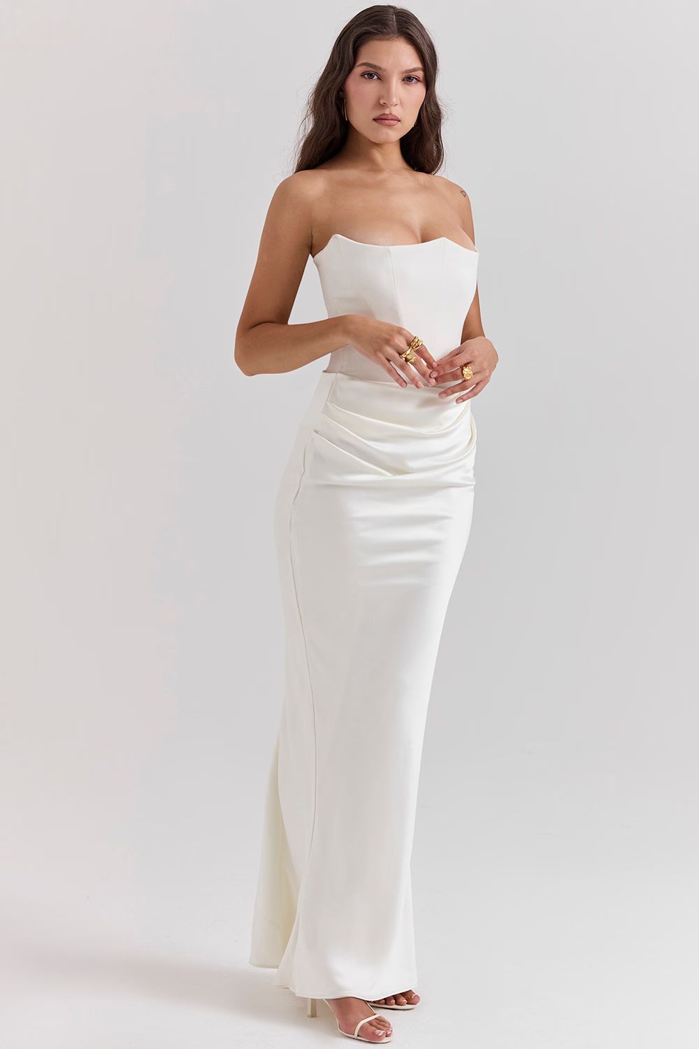 Priscilla | Vestido Largo Palabra Honor Satinado