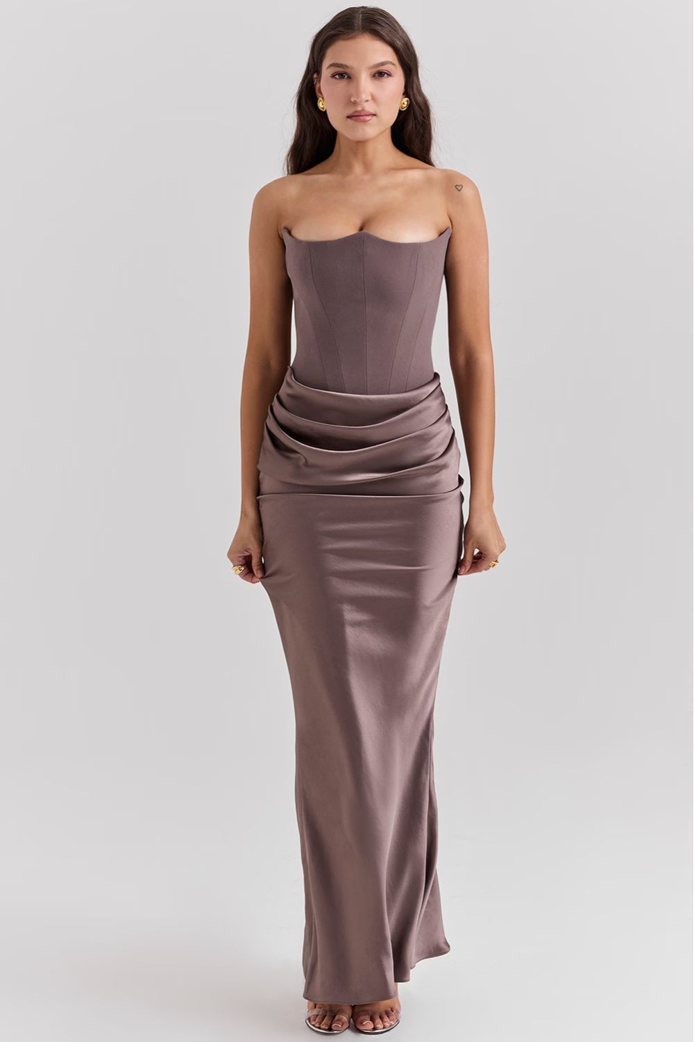 Priscilla | Vestido Largo Palabra Honor Satinado