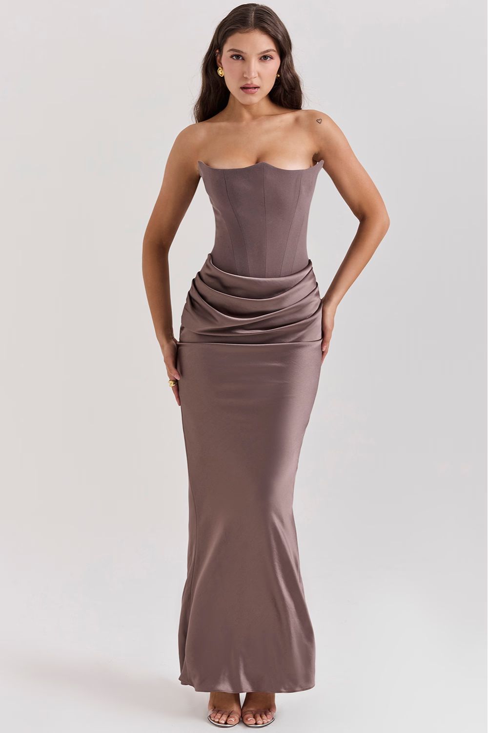Priscilla | Vestido Largo Palabra Honor Satinado