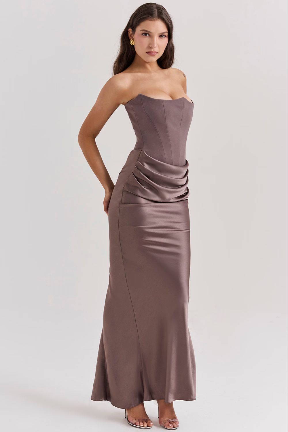 Priscilla | Vestido Largo Palabra Honor Satinado