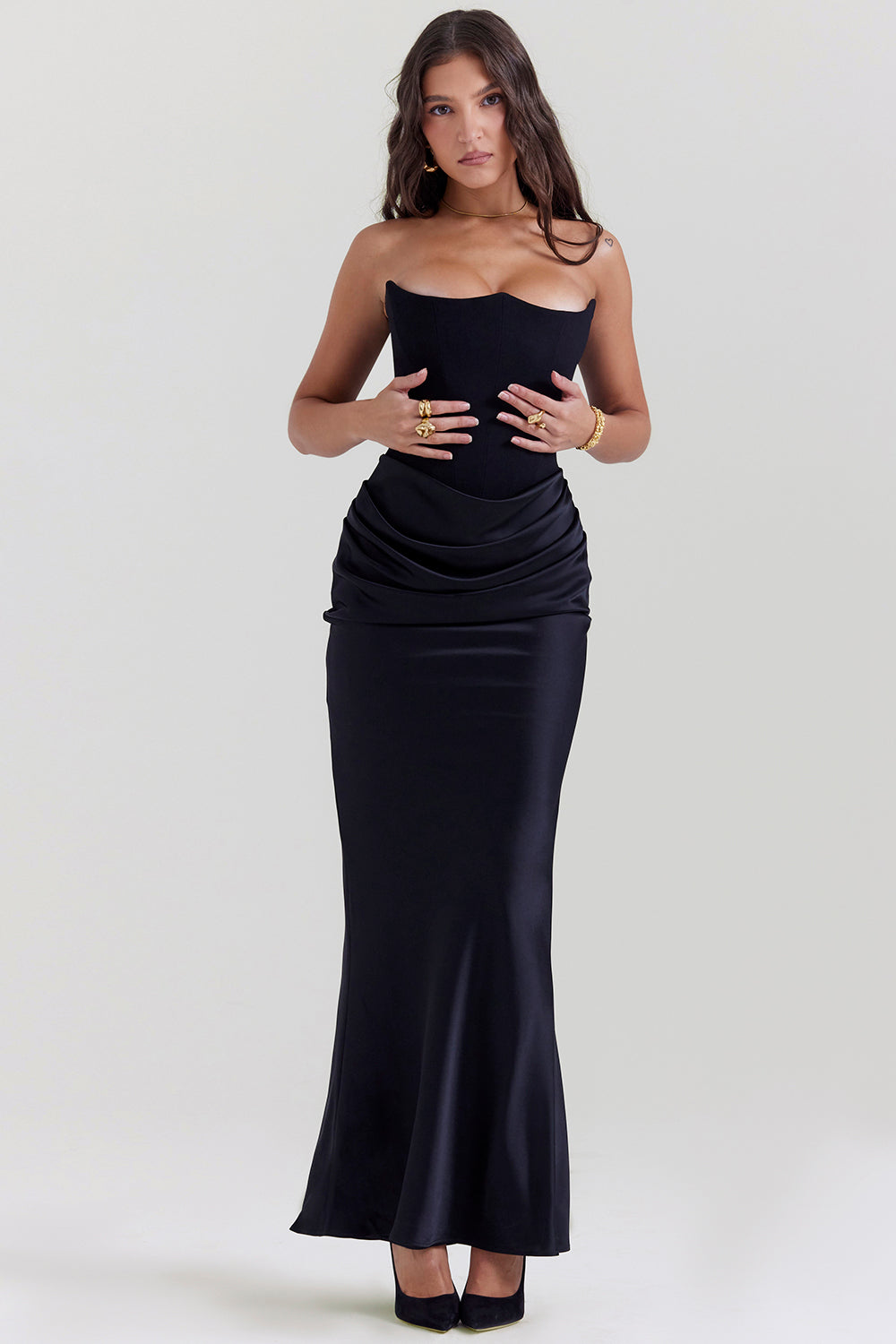 Priscilla | Vestido Largo Palabra Honor Satinado