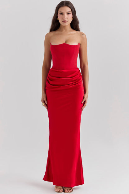 Priscilla | Vestido Largo Palabra Honor Satinado